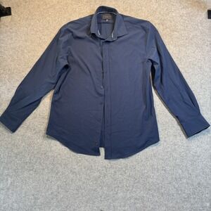 Marc Asher New York Dress Shirt Medium Navy Blue Stretch Polyester Spandex